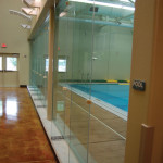 athletic gym court glass walls